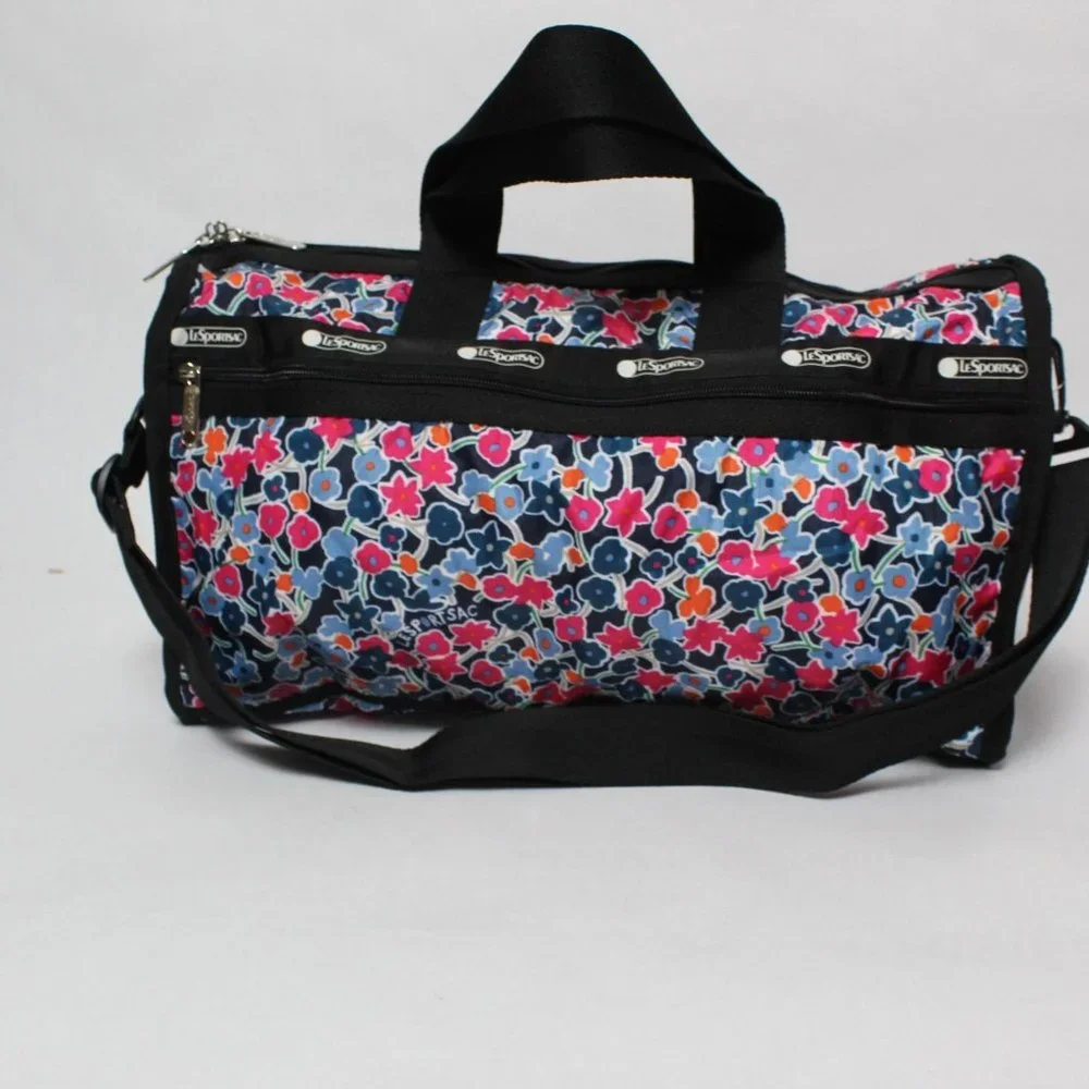 LeSportsac Delightful Navy Weekend Travel Duffel Bag Pink Blue Floral NEW